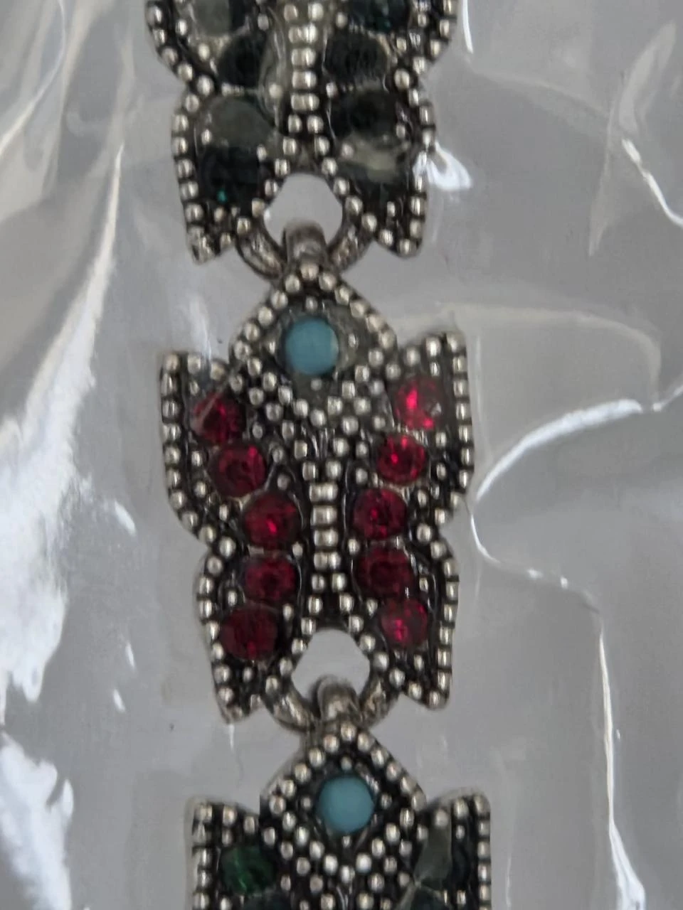 Silver butterfly bracelet with multicolored strass – Bohemian style – photo 2